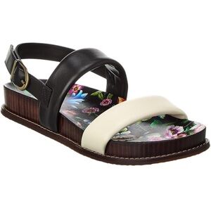 NWT Johnny Was Double Band Leather Sandal size 6 Black and White Band. Floral